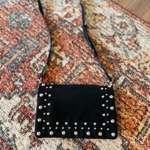 Black Faux Suede Crossbody Handbag